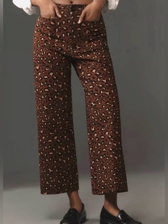 Maeve Pants - Maeve Colette Cropped Wide-Leg Animal Print Pants